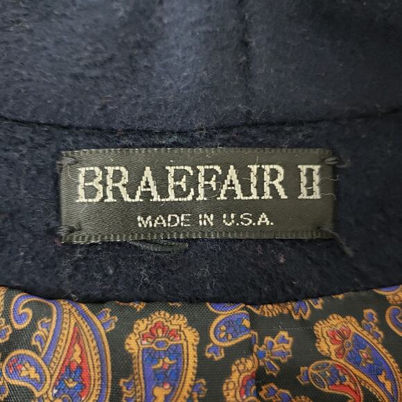 Vintage 80s Braefair Wool Pea Coat Overcoat Union Made in USA Double Breast 10 L - Picture 10 of 12